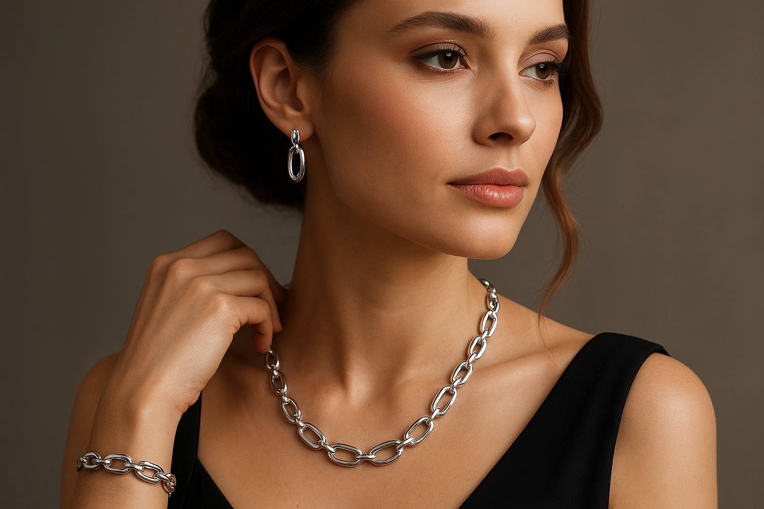 mujer usando joyería chapada en platino